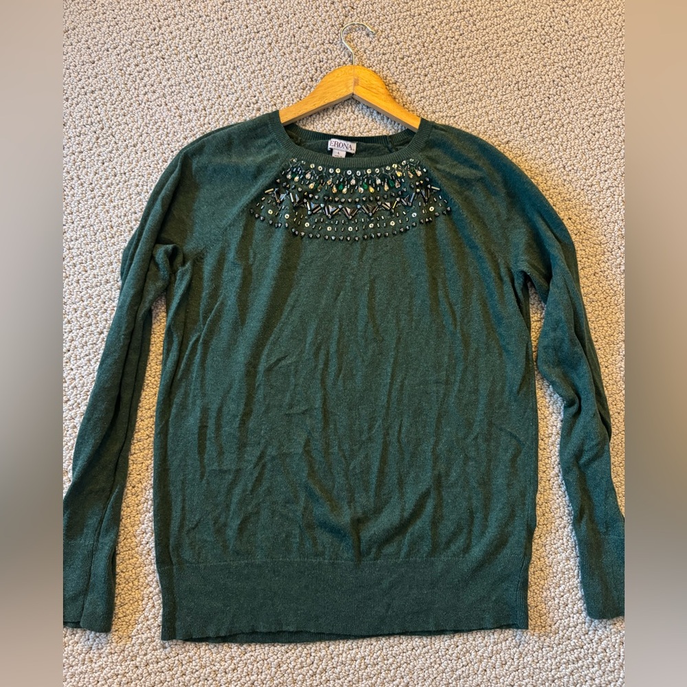 Beautiful forest green embellished sweater